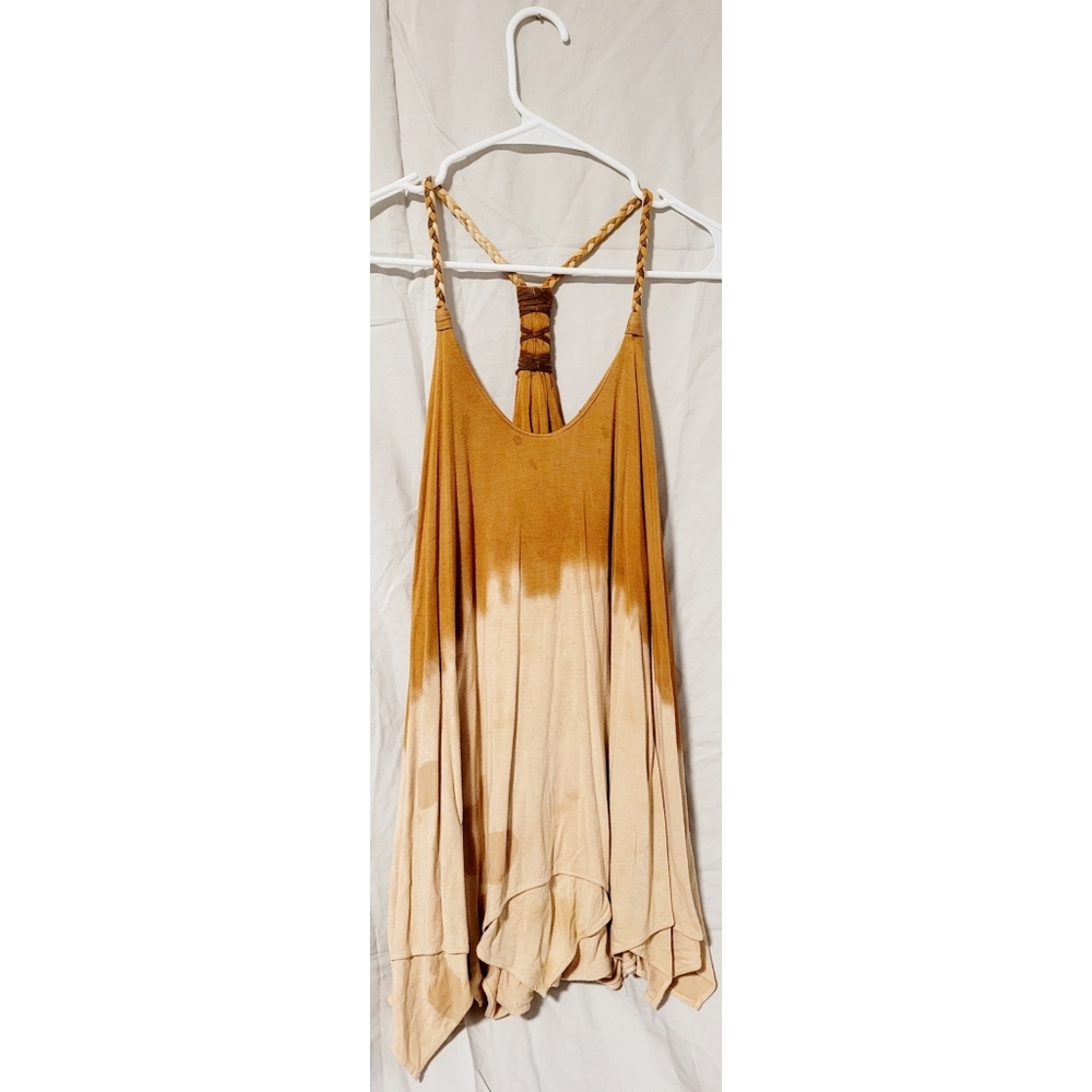 Dip dye boho style Y back shirt with feather